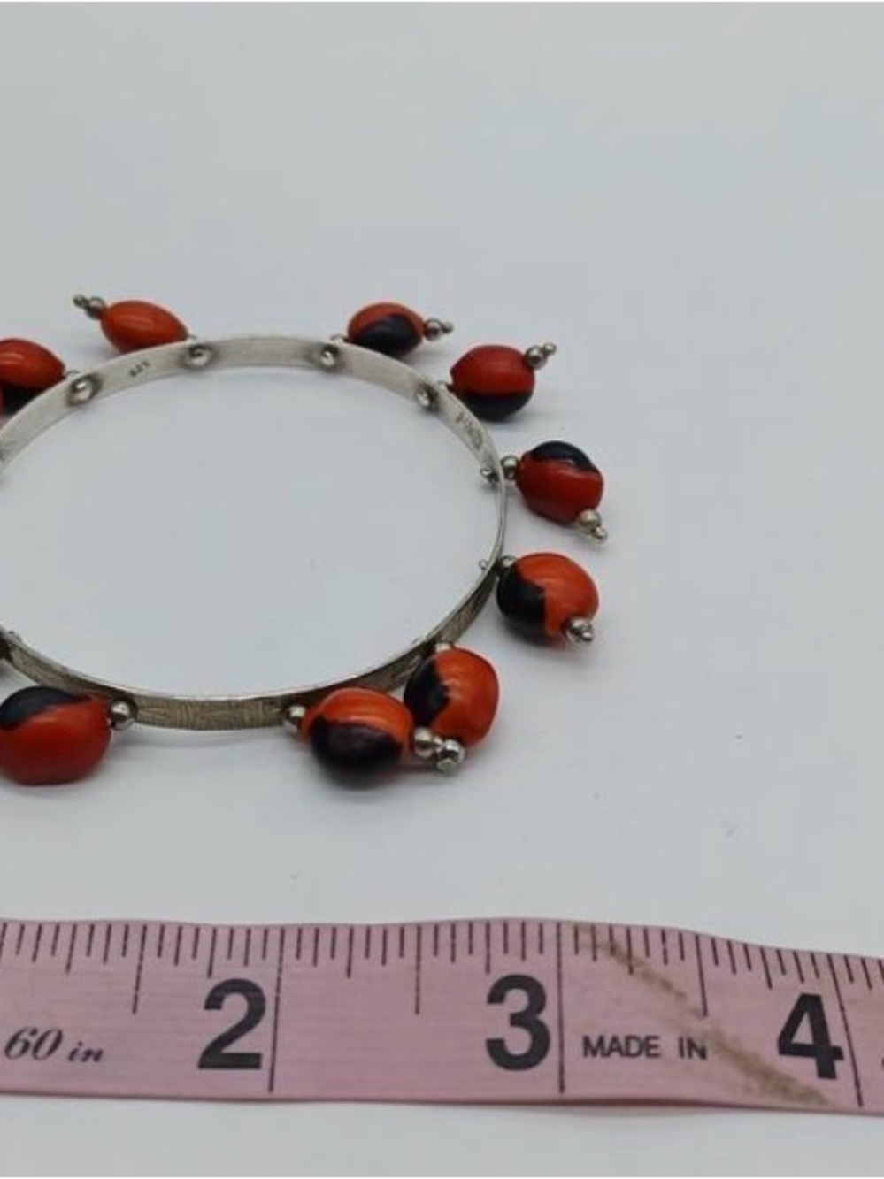 Sterling Silver 925 Red Beaded Bracelet - Picture 6 of 9